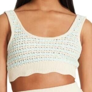 BB Dakota Steve Madden Crop Tank Crochet Top Light Blue & Cream XL NWT